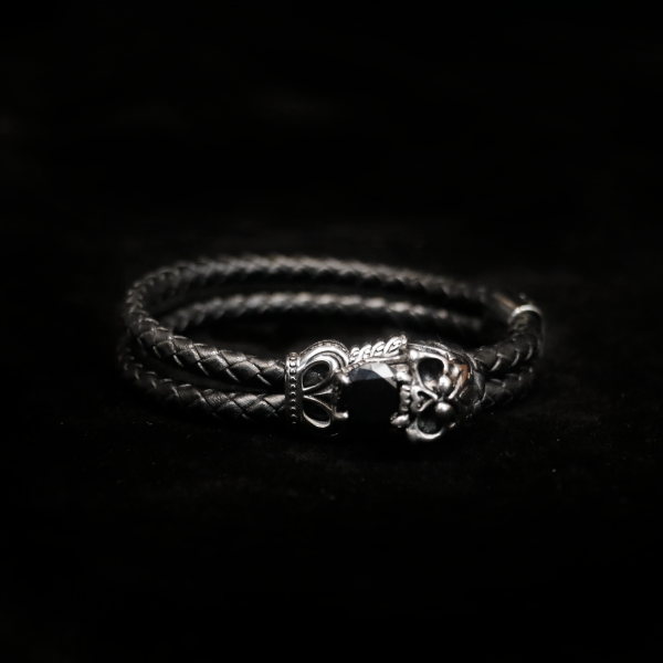 Black Skull Leather Bracelet - Image 3